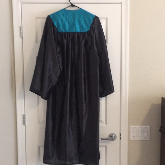 Graduation Cap & Gown Black & Turquoise trim M - Picture 3 of 6